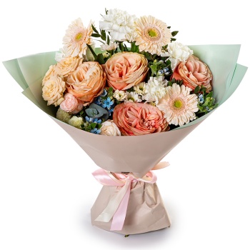 Букет с герберой и пионовидной розой