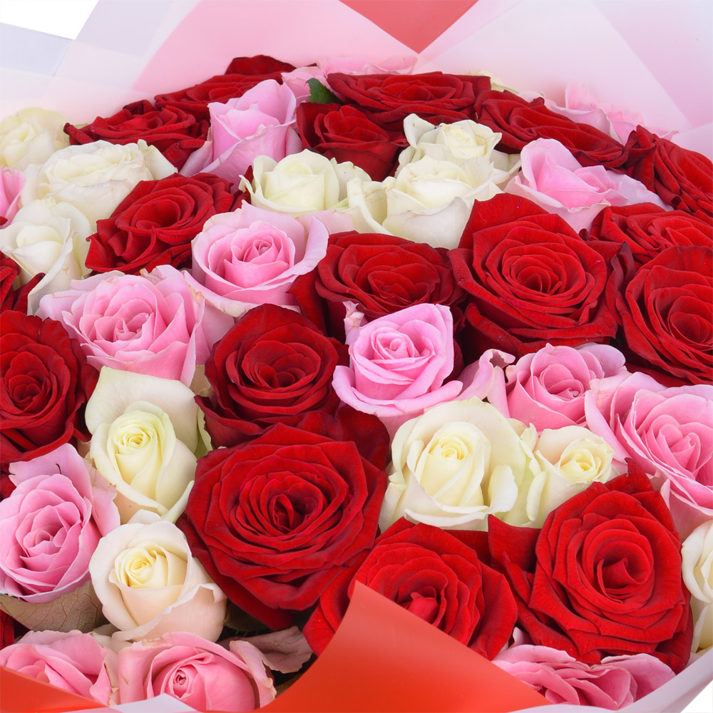 Букет из 51 разноцветной розы 40 см