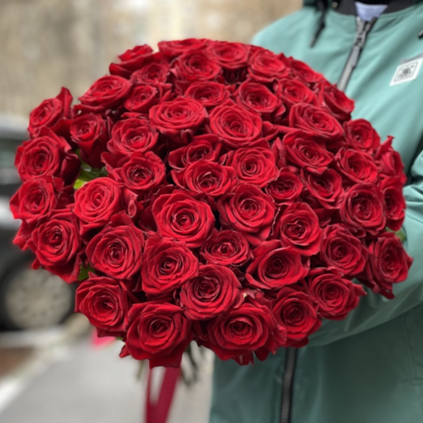 51 красная роза Premium 60 см.