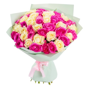 Букет из 51 разноцветной розы 50 см