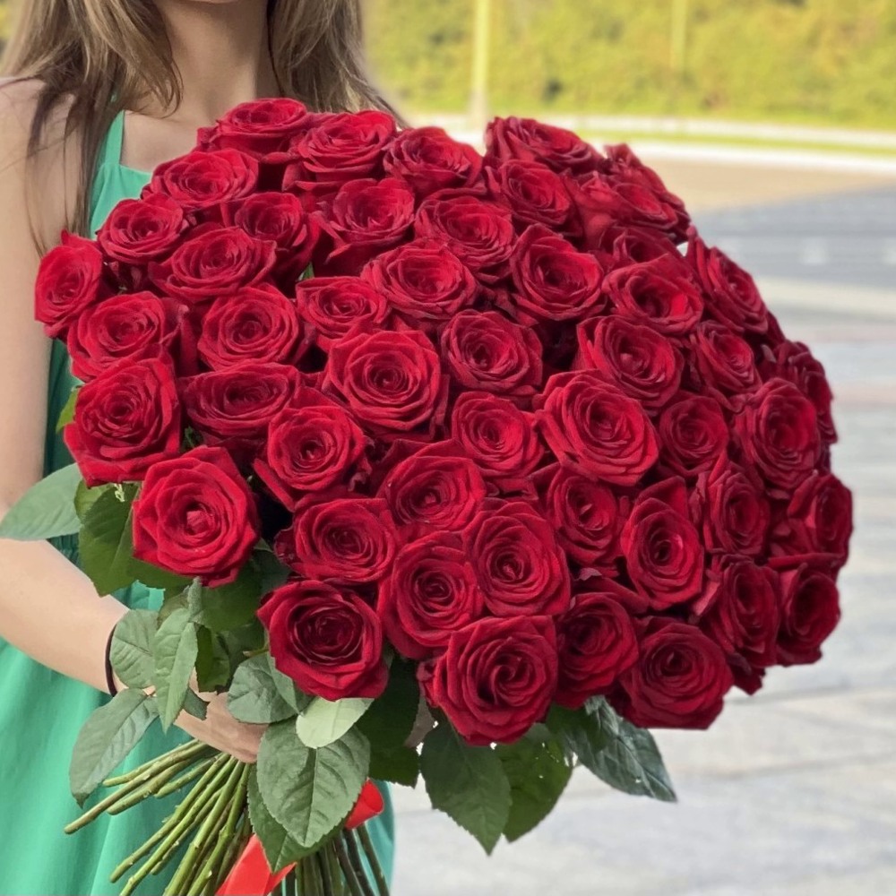 51 красная роза Premium 60 см.