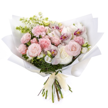 Букет из ранункулюсов, роз и орхидей