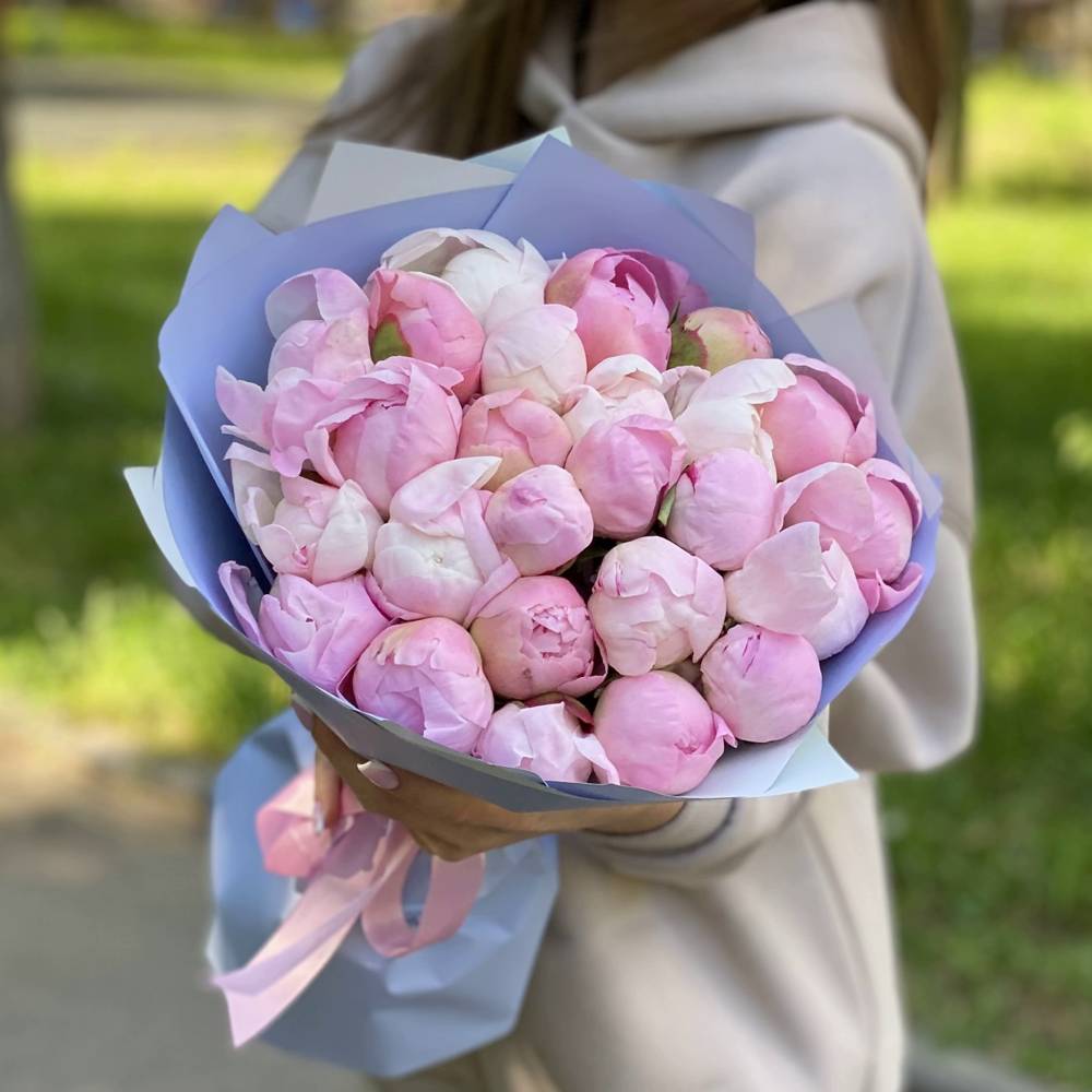 Букет из 25 нежно-розовых пионов