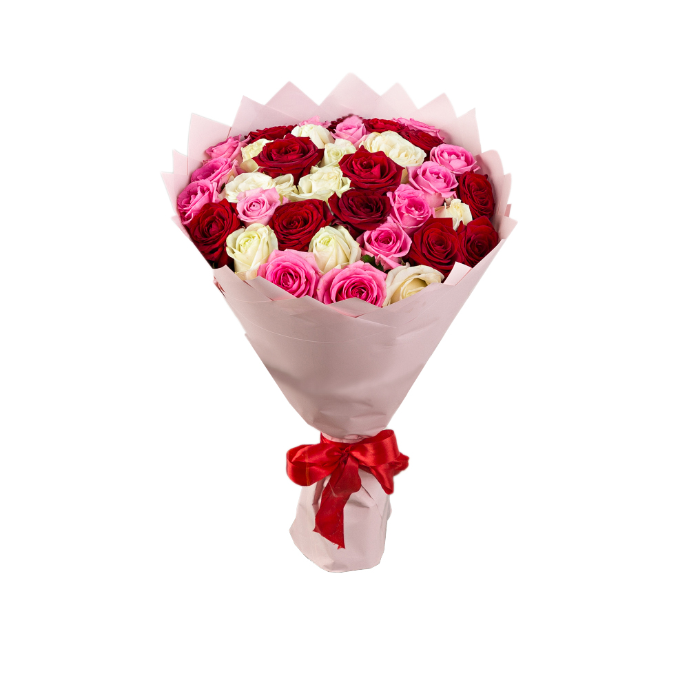 35 разноцветных роз 50 см "Ягодный микс"