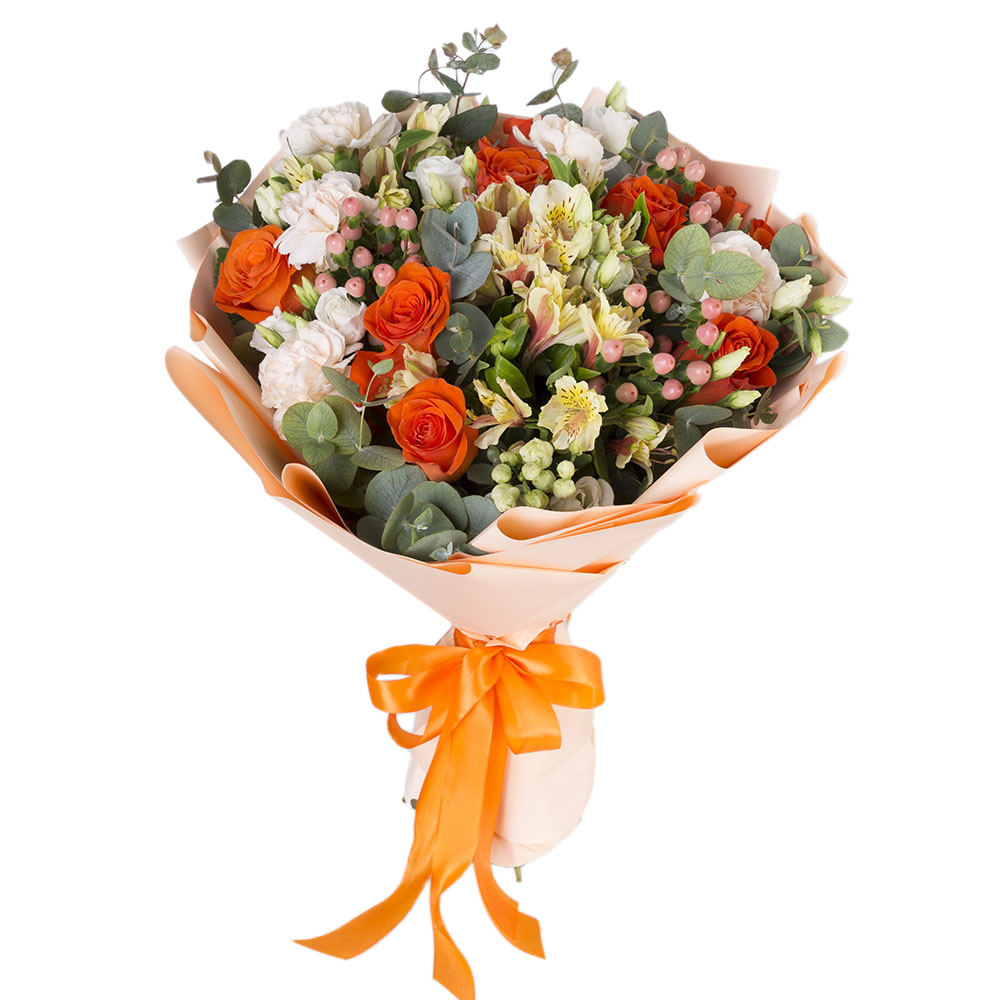 Букет из роз, гвоздик и альстромерий