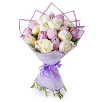 Букет из 19 разноцветных пионов