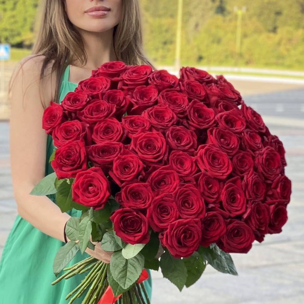 51 красная роза Premium 60 см.