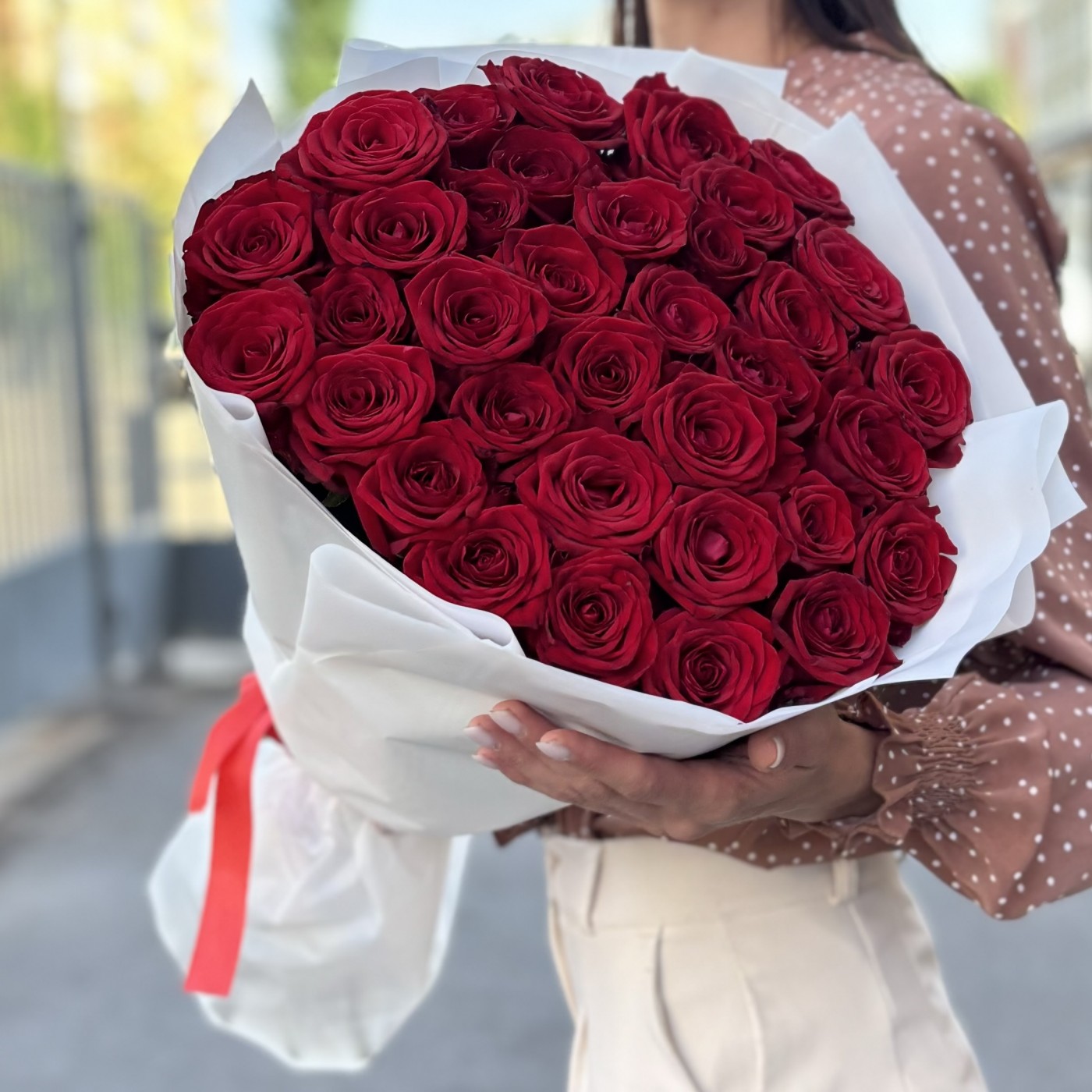 35 красных роз Эквадор 70 см