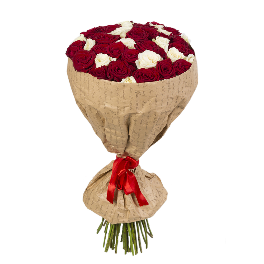 51 красная и белая роза 60 см