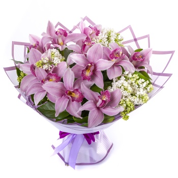 Букет из орхидей и сирени