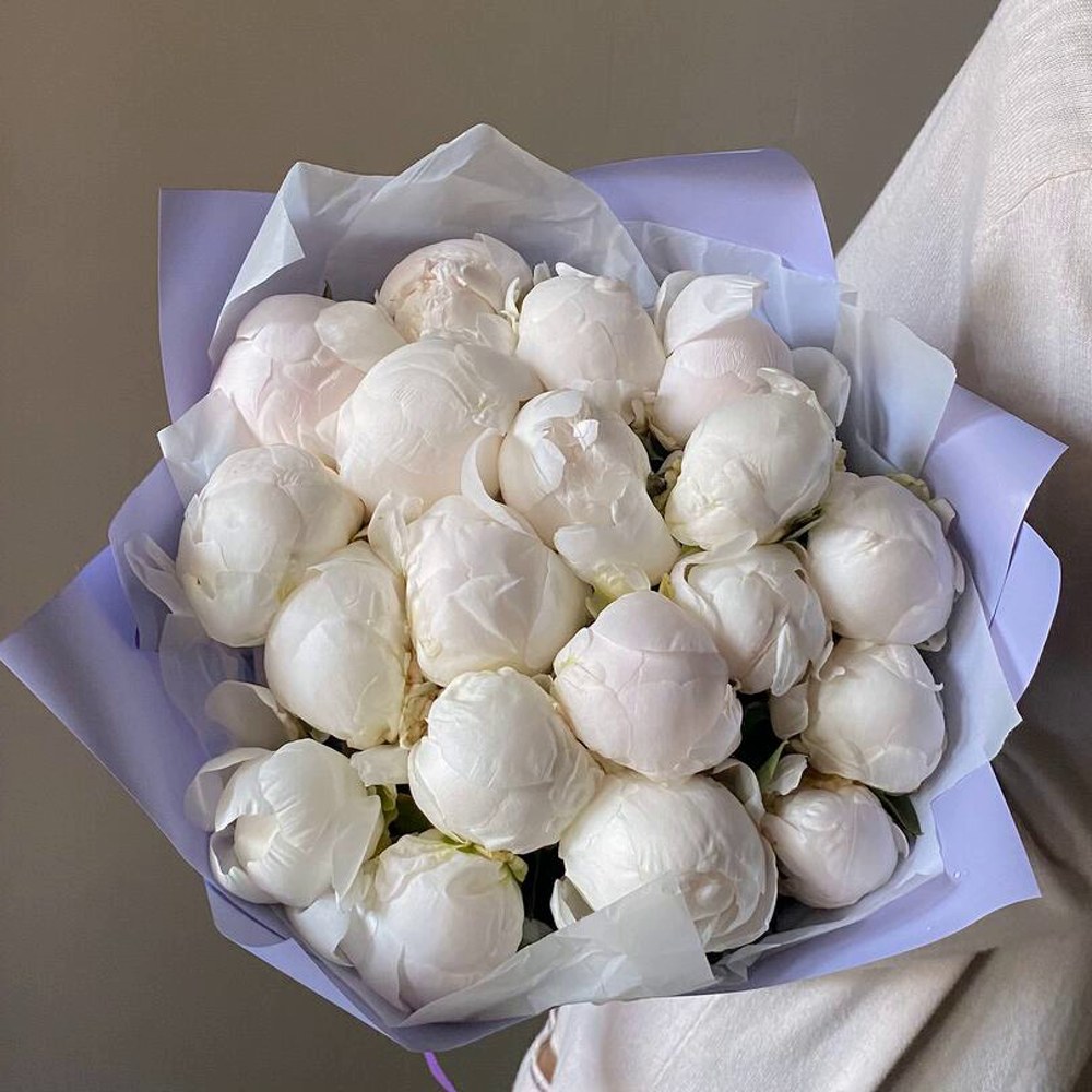 Букет из 21 белого пиона