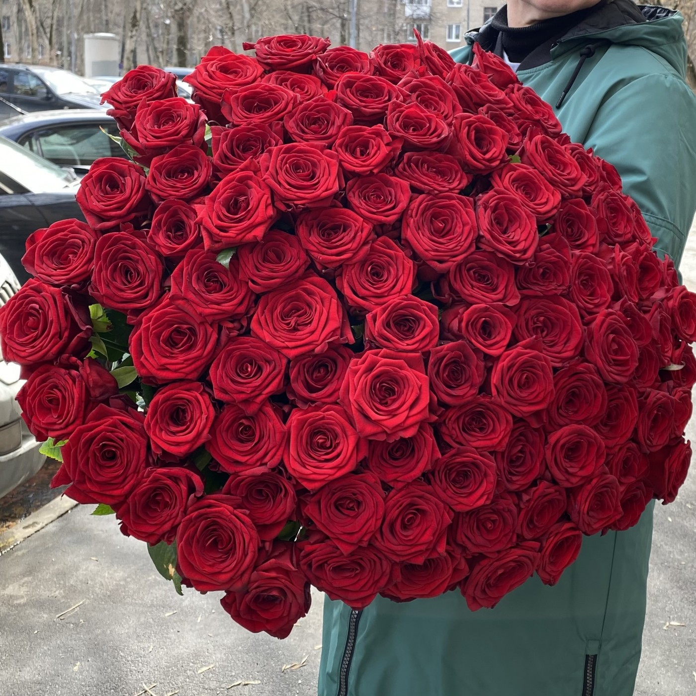 101 красная роза Premium 70 см.