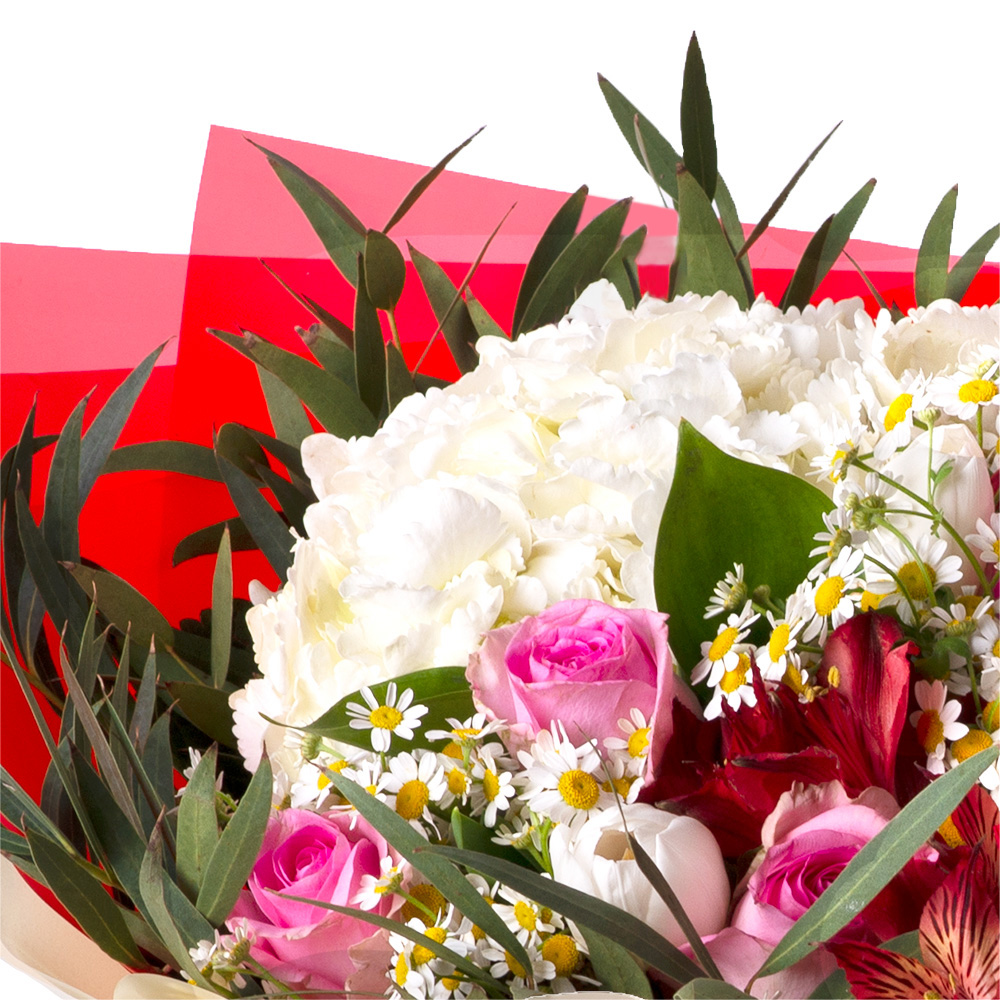 Букет из роз, гортензии и альстромерий