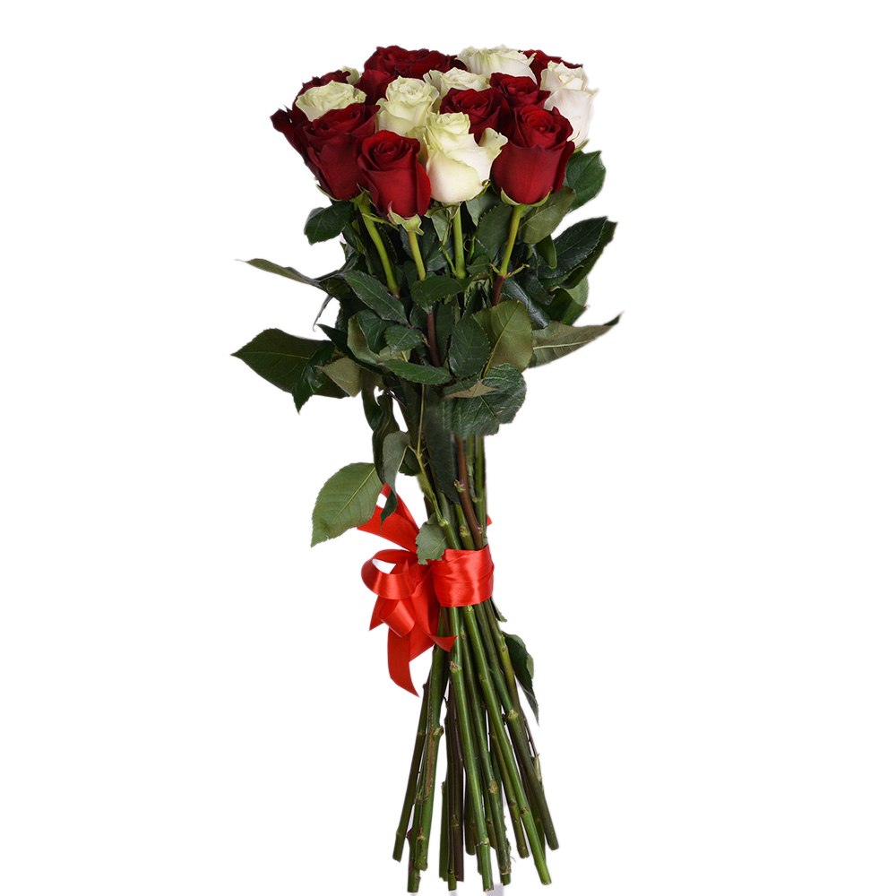 Букет из 21 разноцветной розы Эквадор 70 см