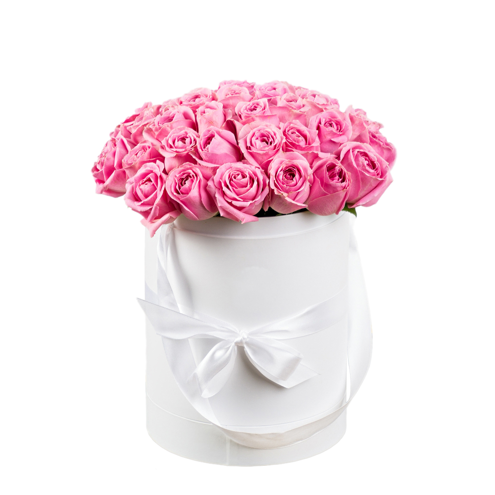 35 розовых роз 40 см в шляпной коробке