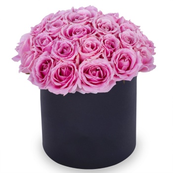 Букет из 35 розовых роз premium в черной шляпной коробке