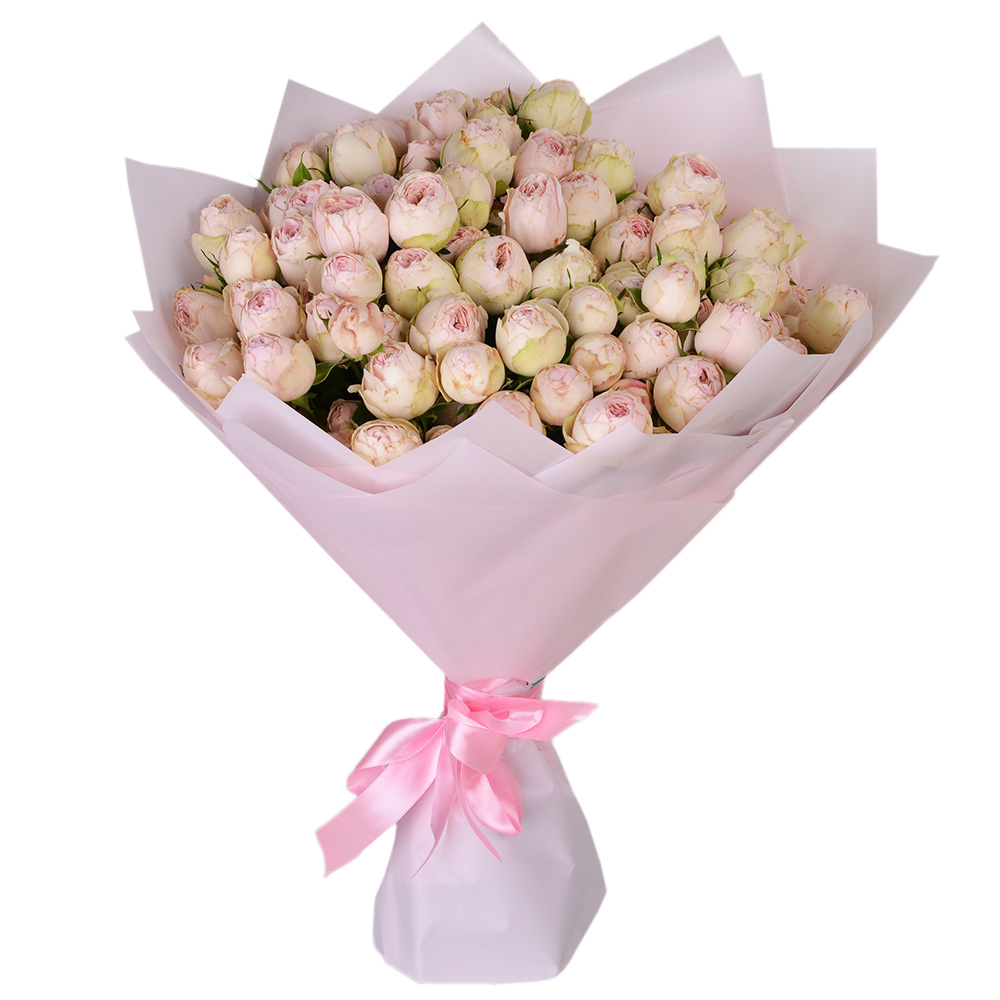 19 розовых пионовидных роз