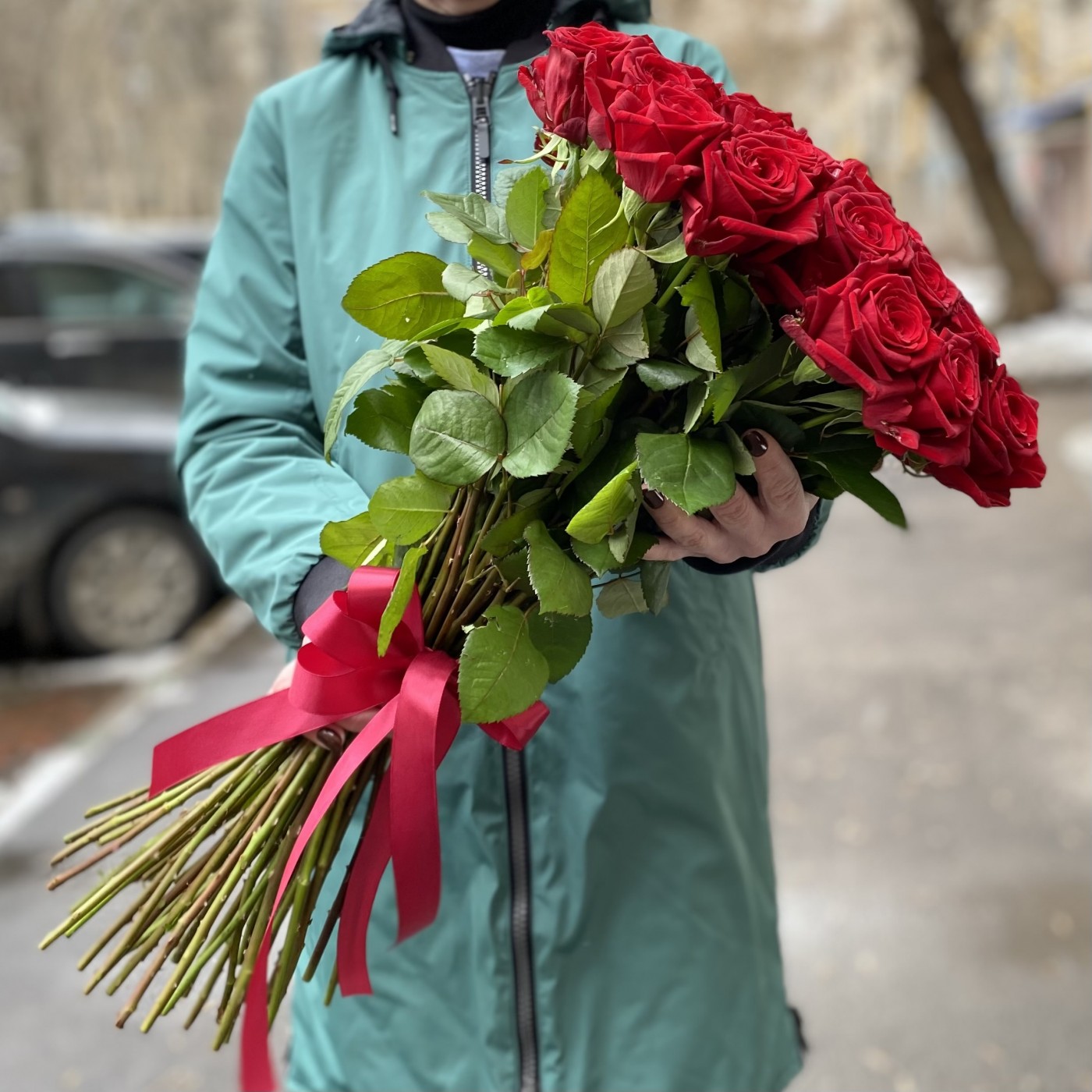 51 красная роза Premium 60 см.