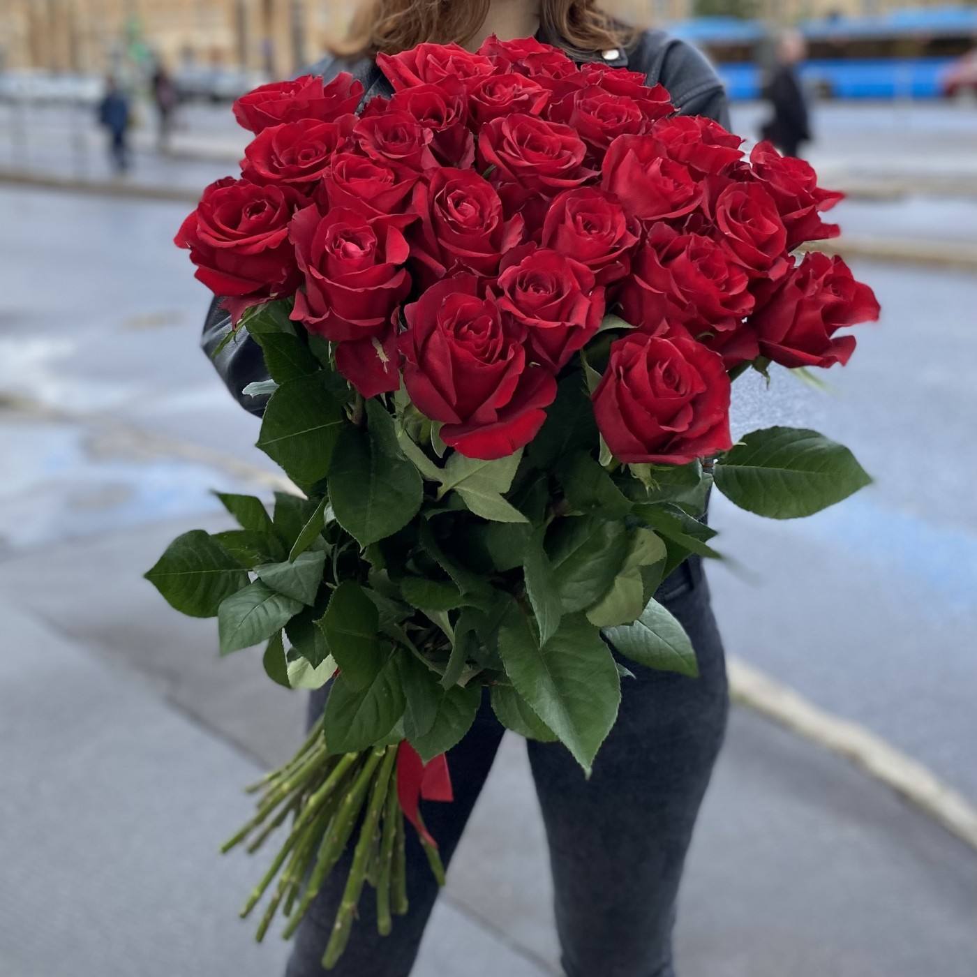 25 красных роз Эквадор 70 см