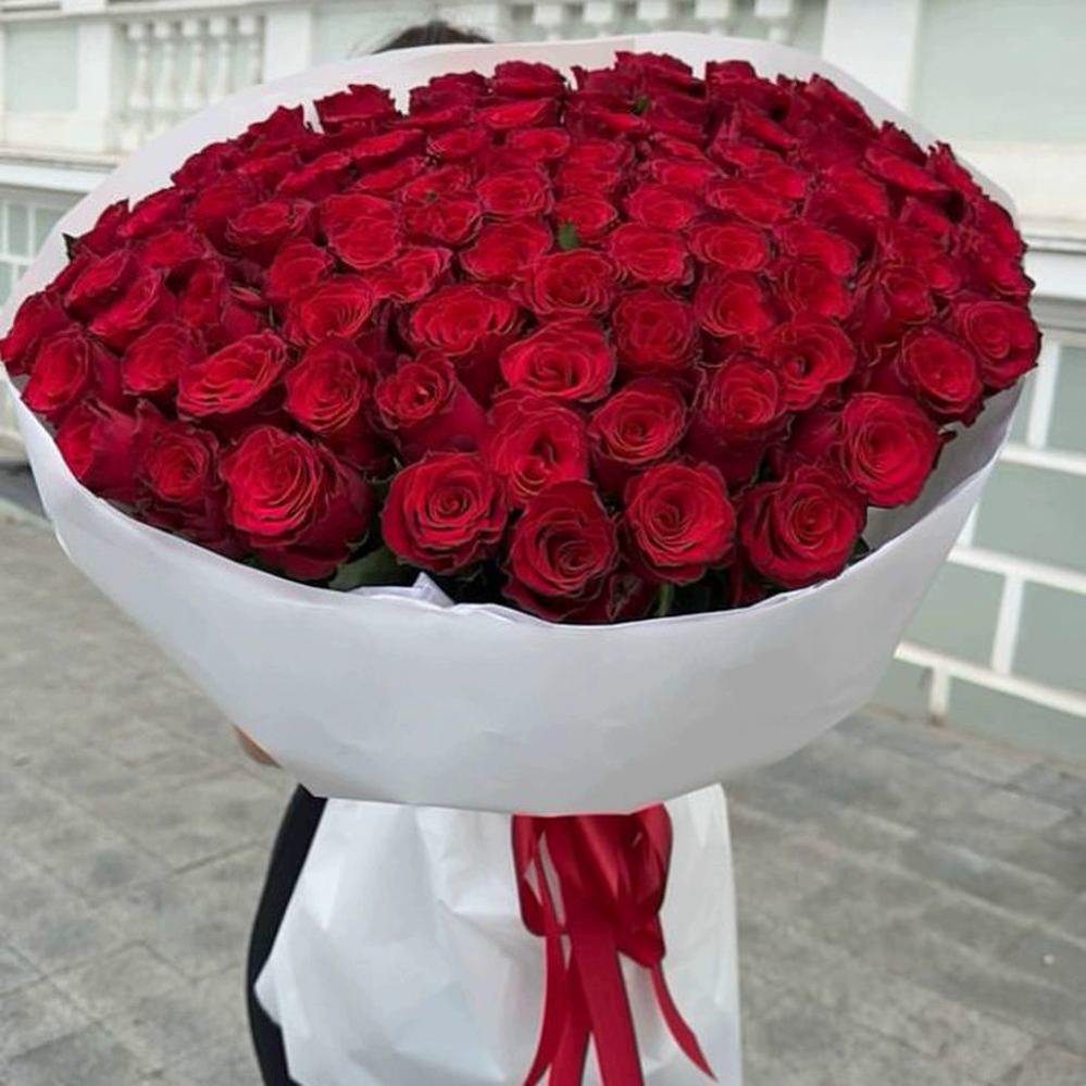 Акция! 101 красная роза Premium 50 см.