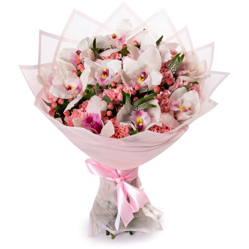 Букет с орхидеей и гвоздикой