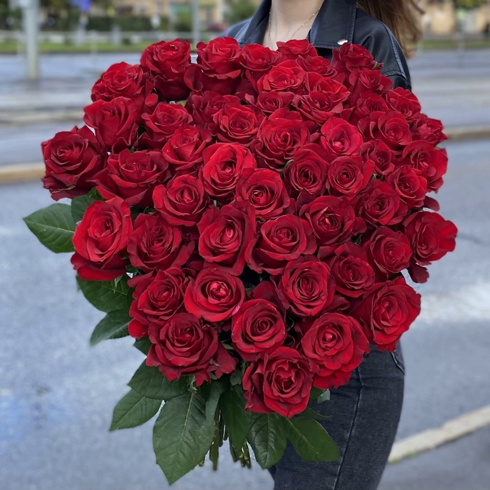 51 красная роза Premium 80 см.