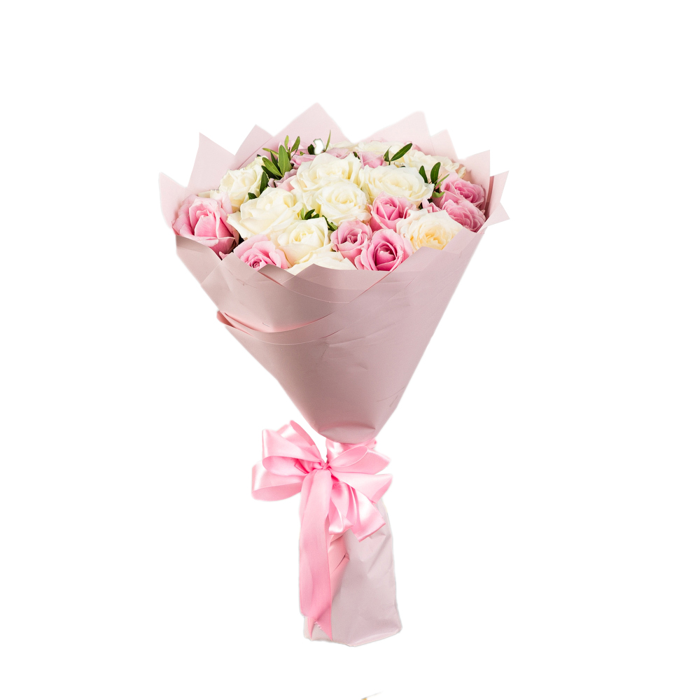 Букет из 25 разноцветных роз 50 см Воздушный пломбир