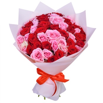 Букет из 51 разноцветной розы premium 40 см