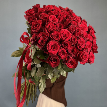 51 красная роза Эквадор 100 см