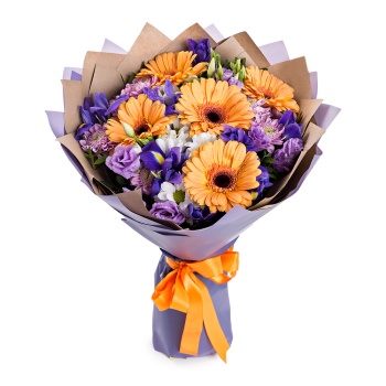 Букет из гербер, эустом и хризантем