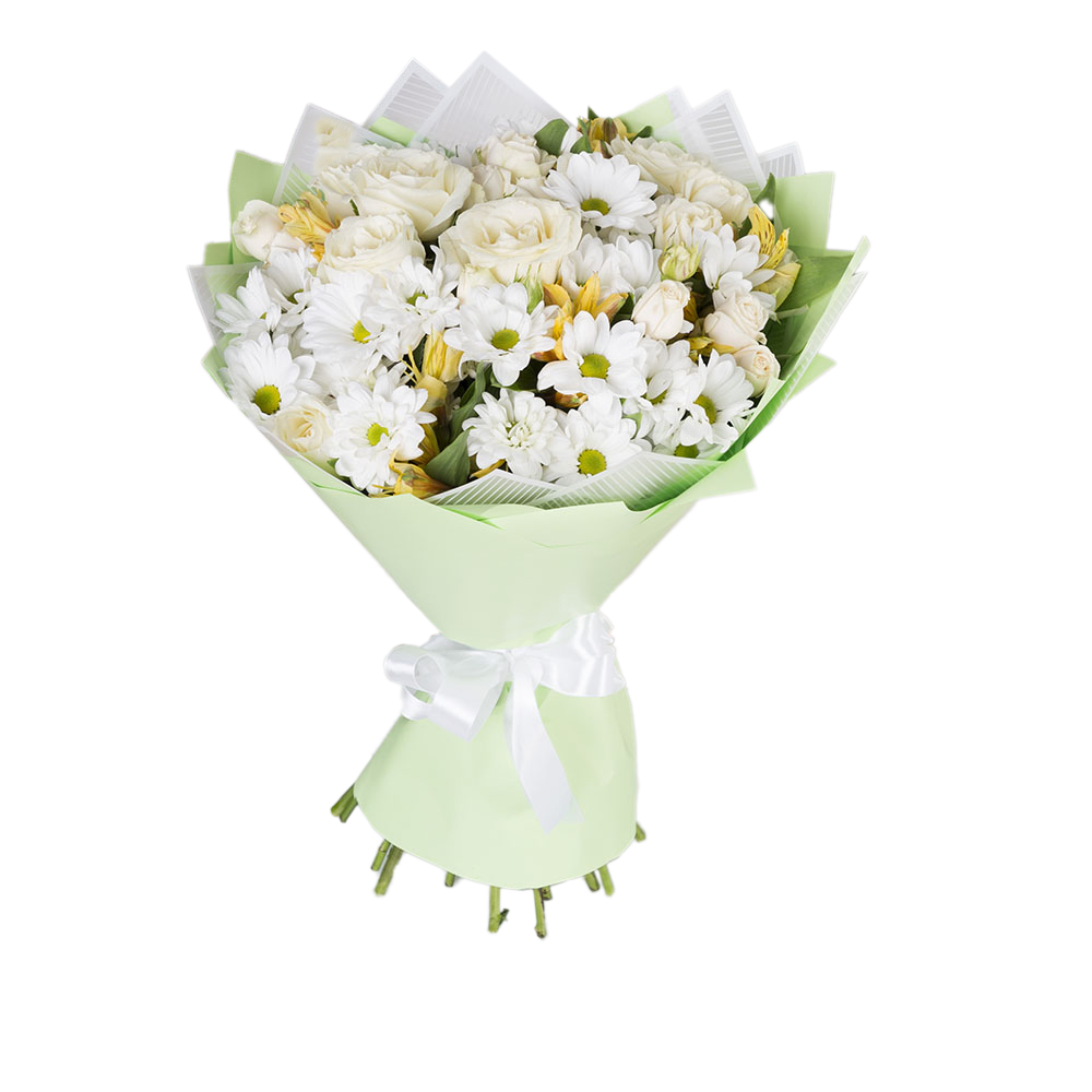 Букет из роз, хризантем и альстромерий