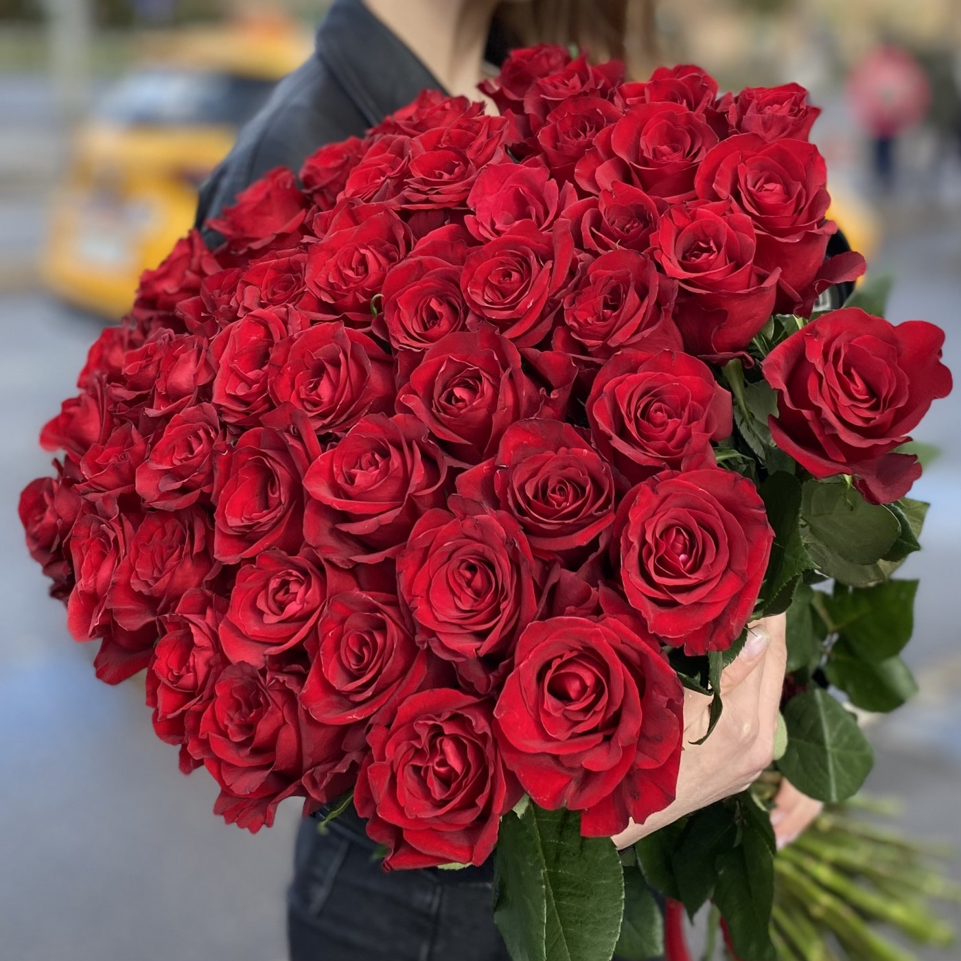 51 красная роза Premium 80 см.