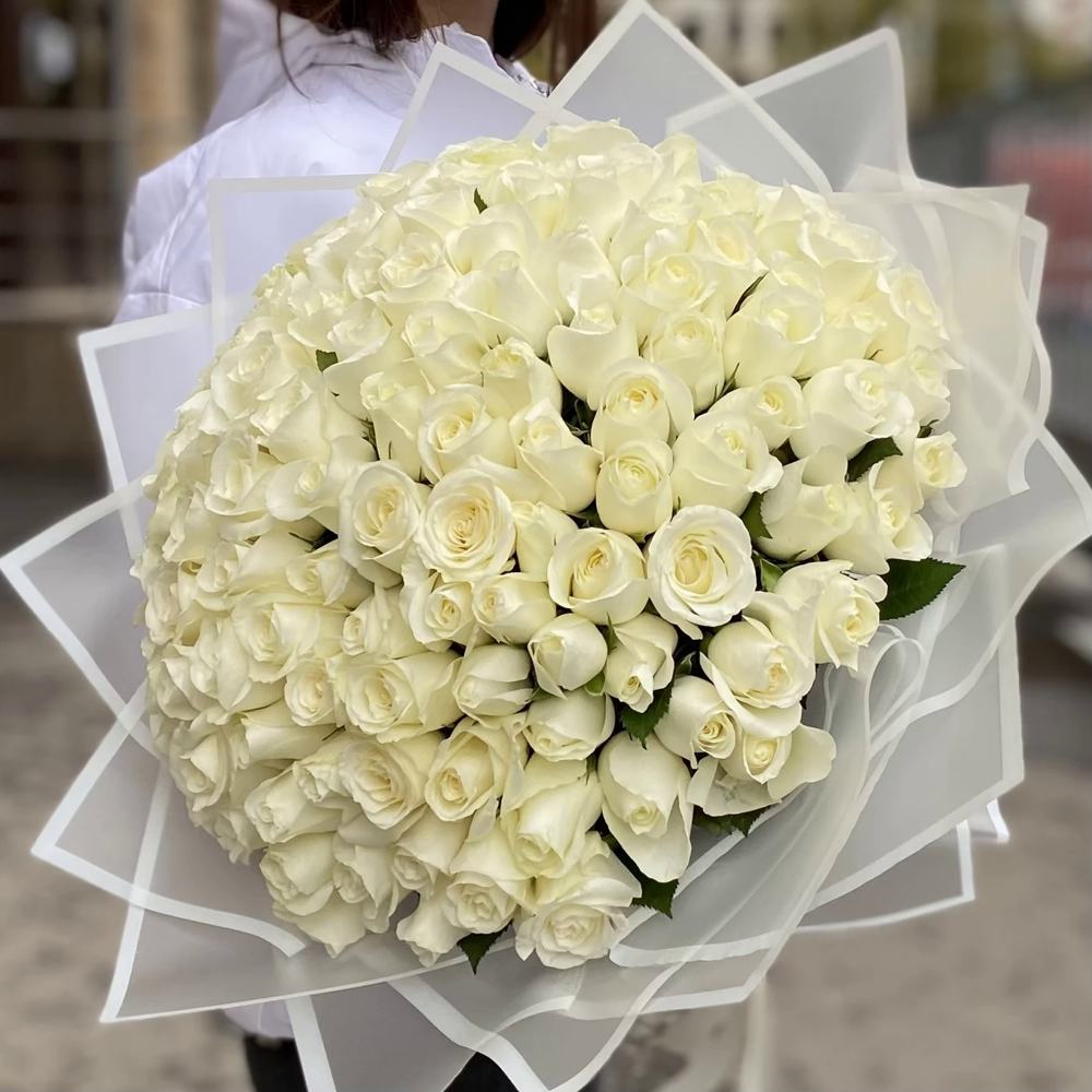 101 белая роза Premium 50 см.