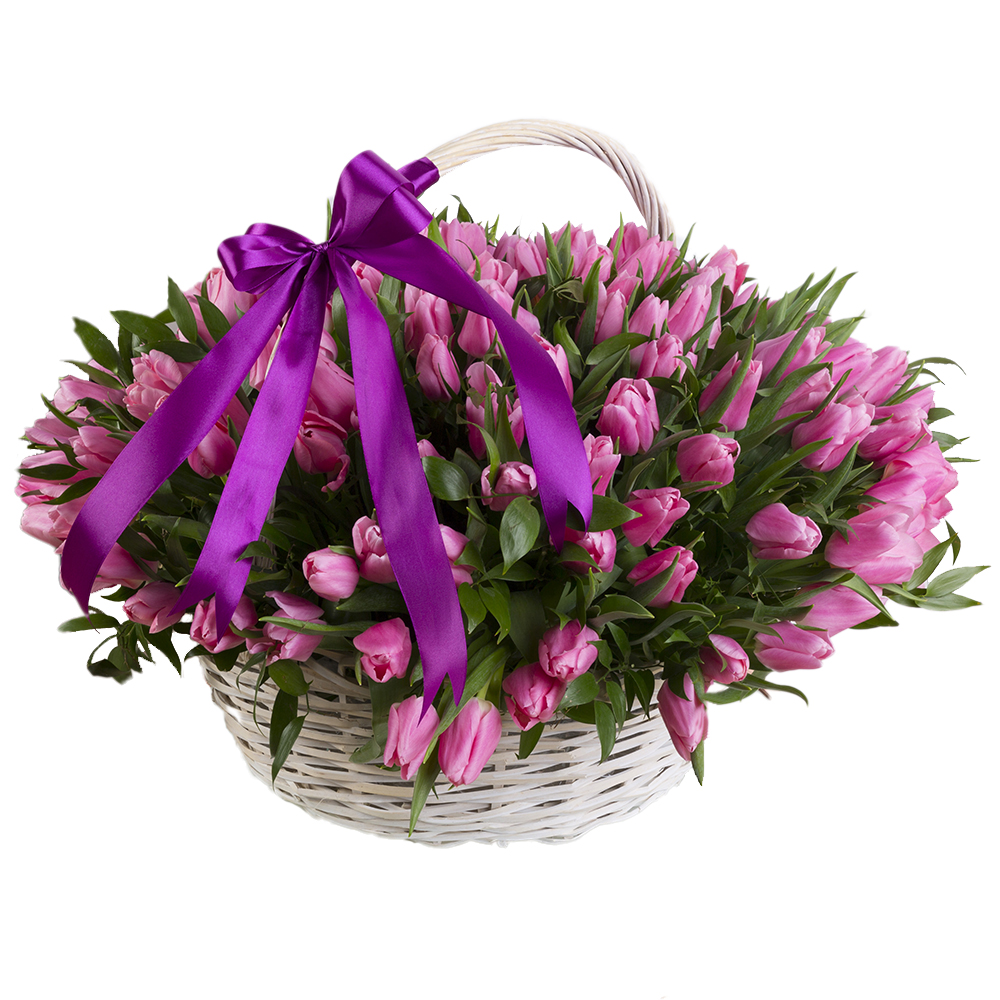 101 розовый тюльпан в корзине