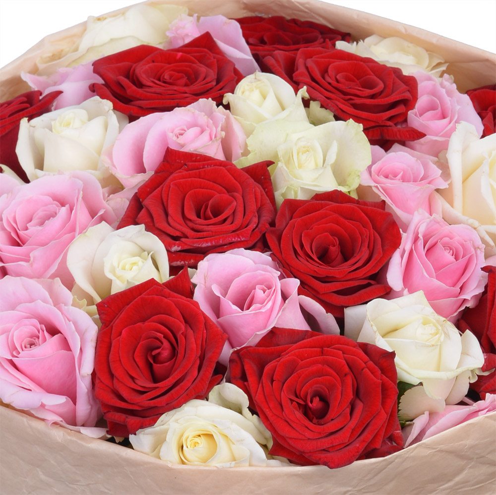 35 разноцветных роз premium 40 см