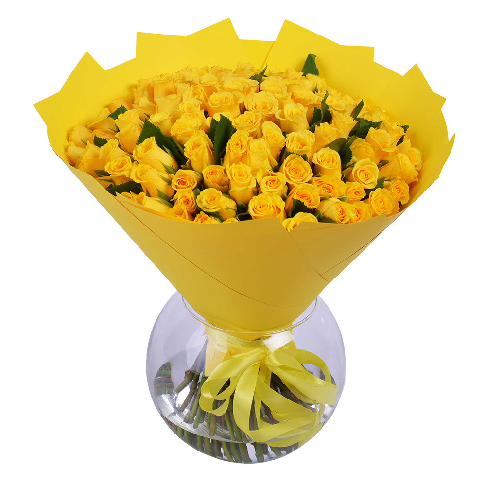 101 желтая роза в крафте