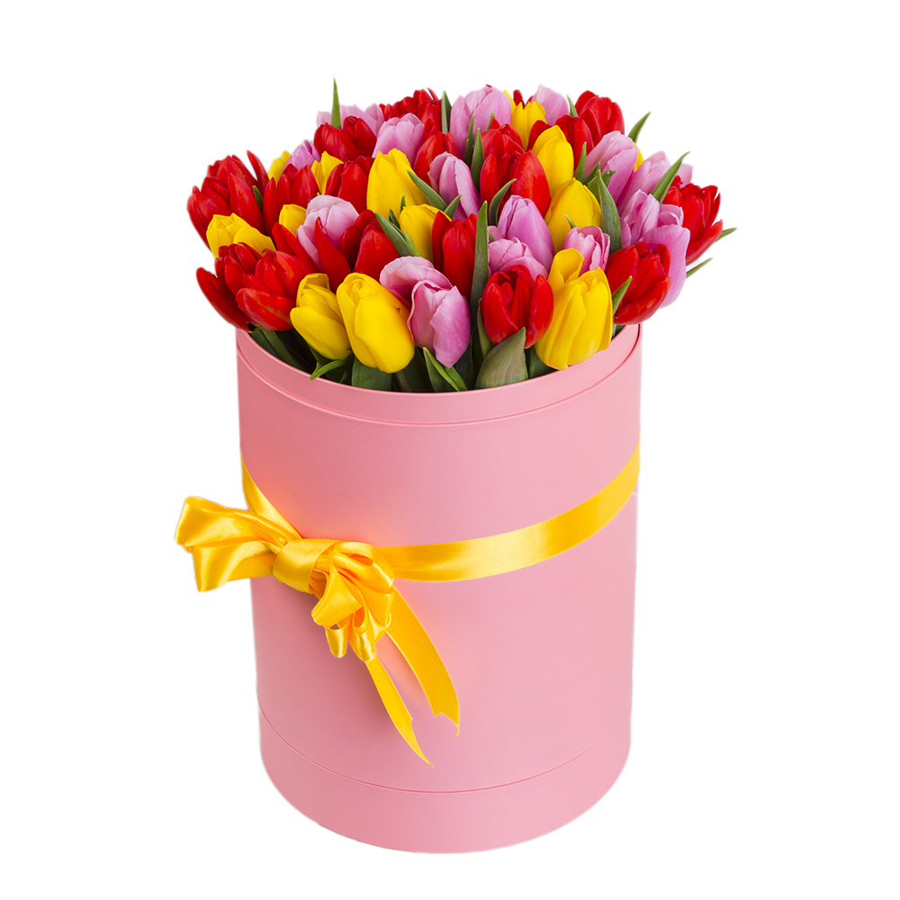 51 тюльпан в шляпной коробке