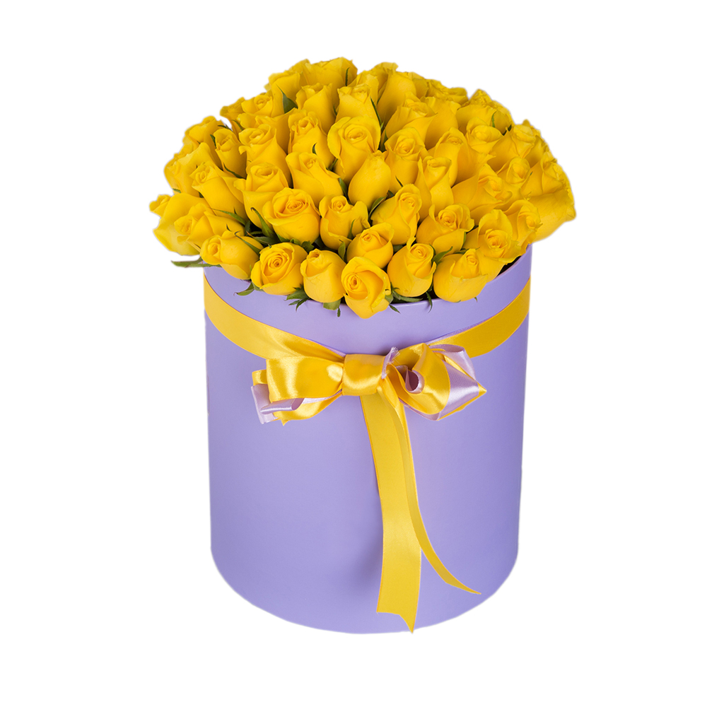 51 желтая роза в шляпной коробке