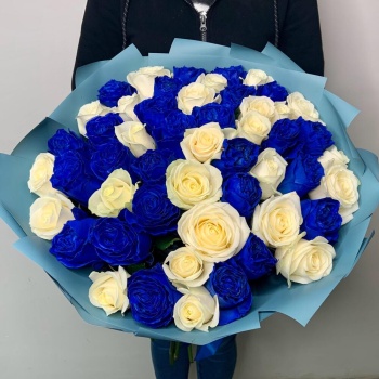 Букет из 51 синей и белой розы