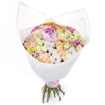 Букет с хлопком и пионовидной розой